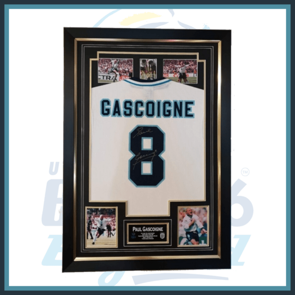 💥PAUL GASCOIGNE Signed and Framed Euro 96 Shirt - 49p entry